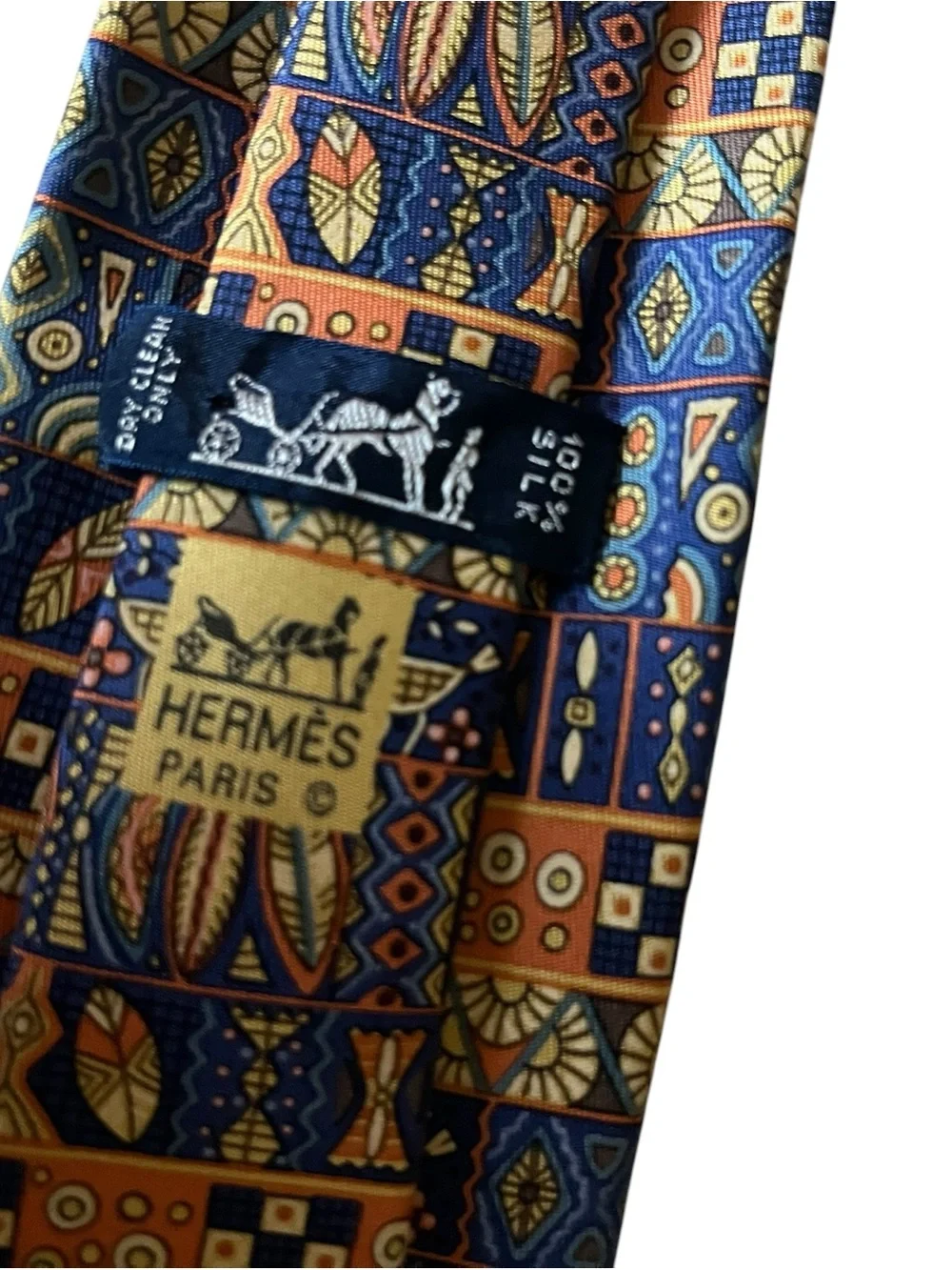 Hermes Blue and orange Patterned Silk Tie